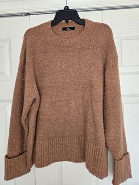 Lillusory Brown Bouclé Knit Sweater Cozy Crewneck Pullover Size L